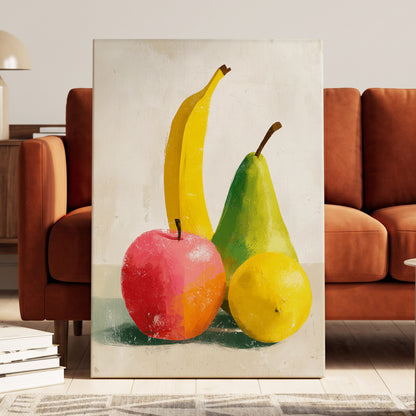 Fruitful Colour Study, yellow, green, pink nature wall art displayed in a styled interior, gallery view 7
