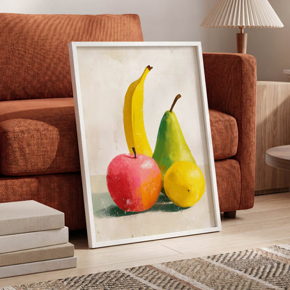 Fruitful Colour Study, yellow, green, pink nature wall art displayed in a styled interior, gallery view 9