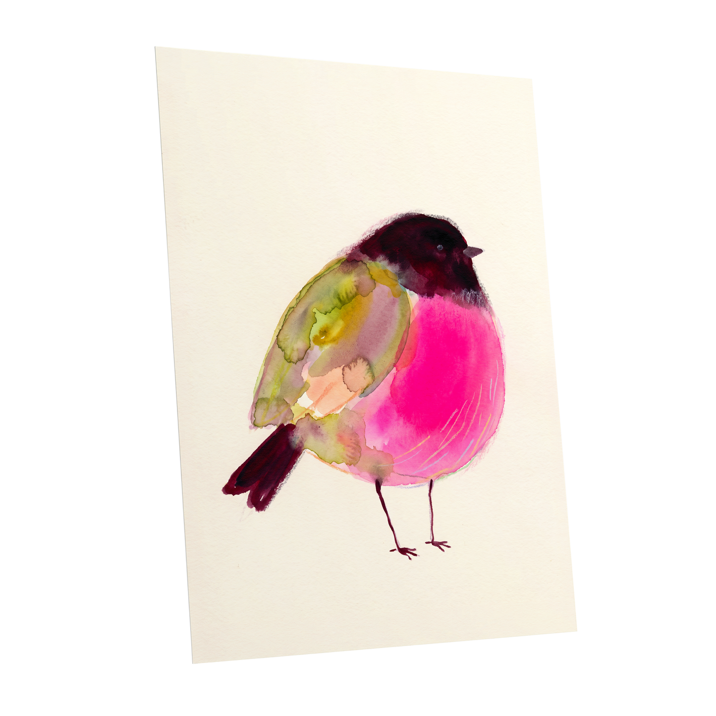 Fuchsia Garden Bird, pink, purple, green nature wall art shown as a unframed poster wall art print