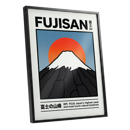 Fuji in First Light, black, white, blue nature wall art shown as a black framed poster wall art print