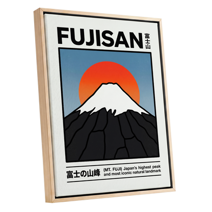 Fuji in First Light, black, white, blue nature wall art shown as a oak framed canvas wall art