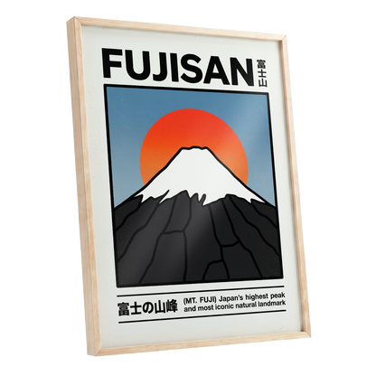 Fuji in First Light, black, white, blue nature wall art shown as a oak framed poster wall art print