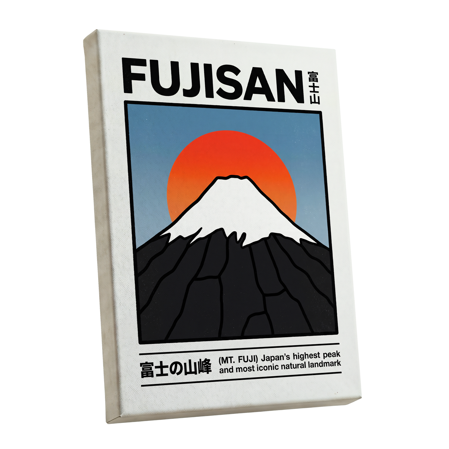 Fuji in First Light, black, white, blue nature wall art shown as a stretched canvas wall art