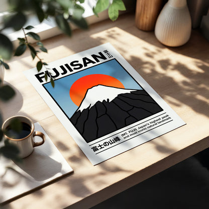 Fuji in First Light, black, white, blue nature wall art displayed in a styled interior, gallery view 5