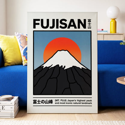 Fuji in First Light, black, white, blue nature wall art displayed in a styled interior, gallery view 7