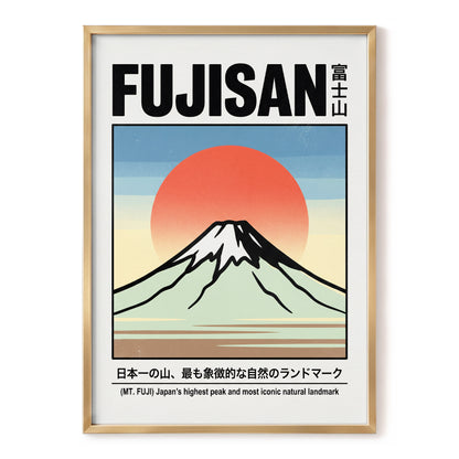 Fuji Rising Sun, white, black, blue nature wall art, front artwork view