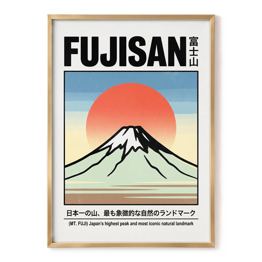 Fuji Rising Sun, white, black, blue nature wall art, front artwork view
