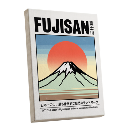 Fuji Rising Sun, white, black, blue nature wall art shown as a stretched canvas wall art
