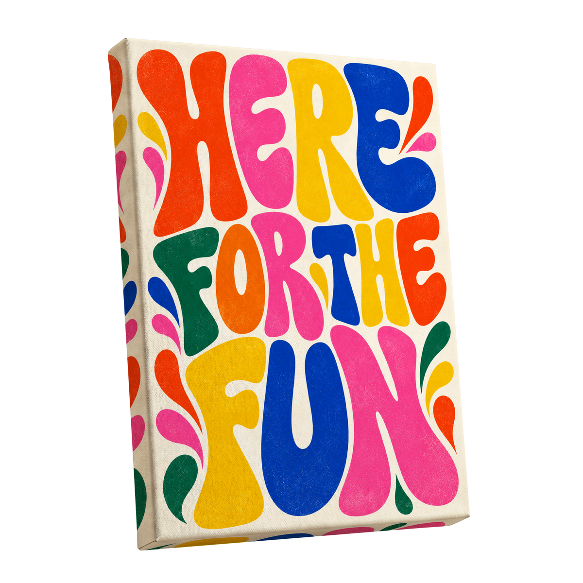 Full Colour Fun, pink, yellow, blue abstract wall art shown as a stretched canvas wall art
