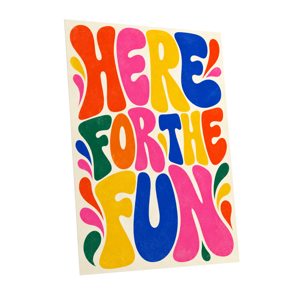 Full Colour Fun, pink, yellow, blue abstract wall art shown as a unframed poster wall art print