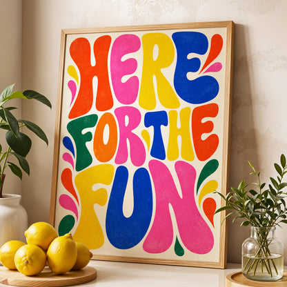Full Colour Fun, pink, yellow, blue abstract wall art displayed in a styled interior, gallery view 4