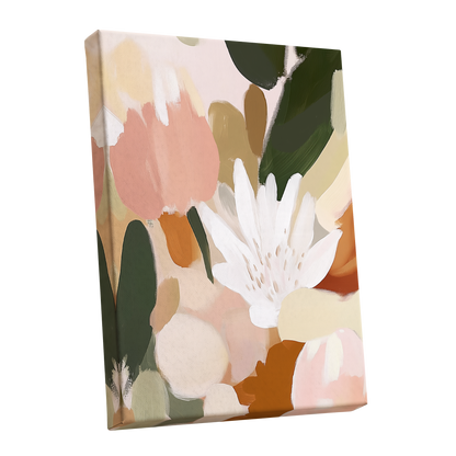 Garden in Soft Focus, green, beige, pink floral wall art shown as a stretched canvas wall art