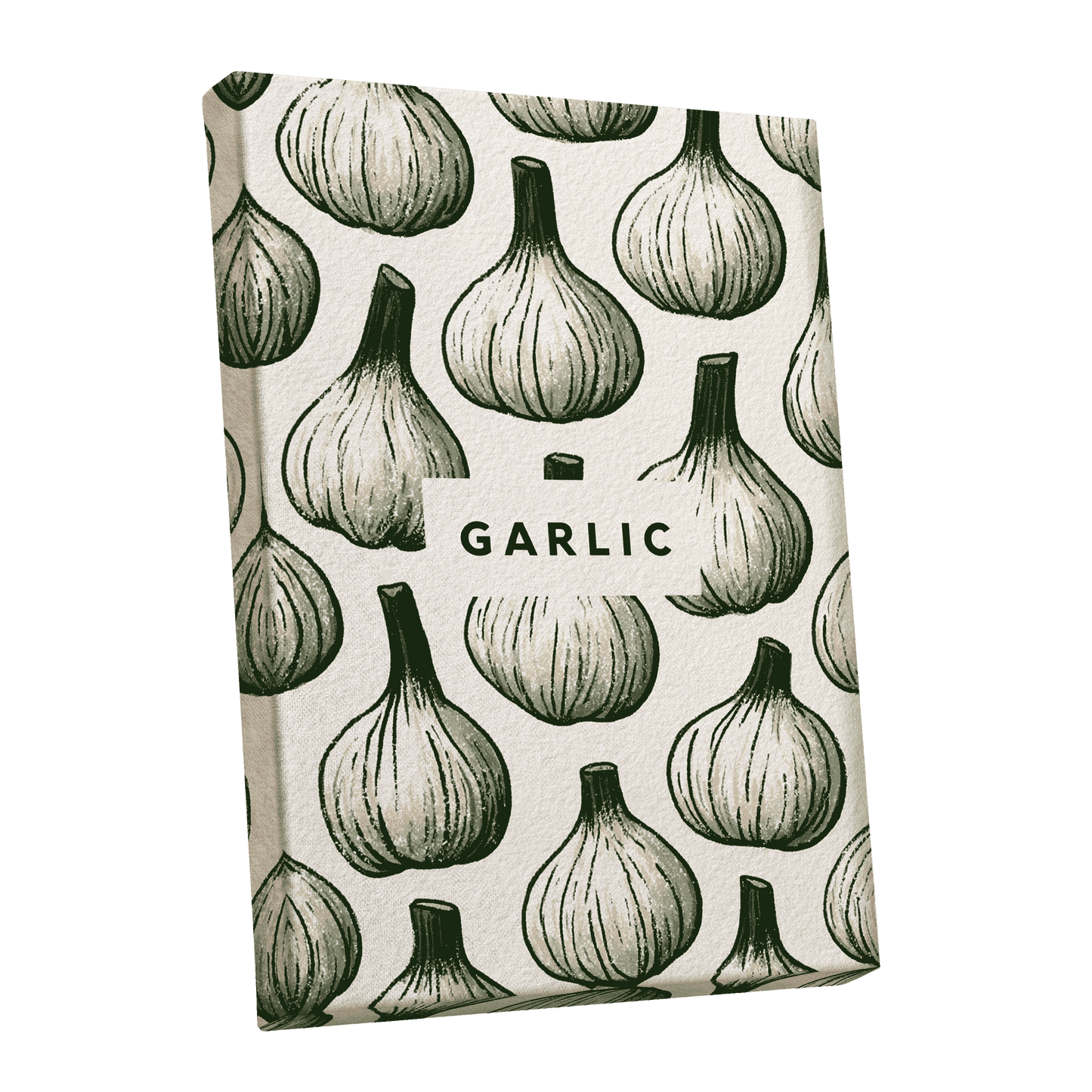 Garlic Garden, green, beige, white nature wall art shown as a stretched canvas wall art