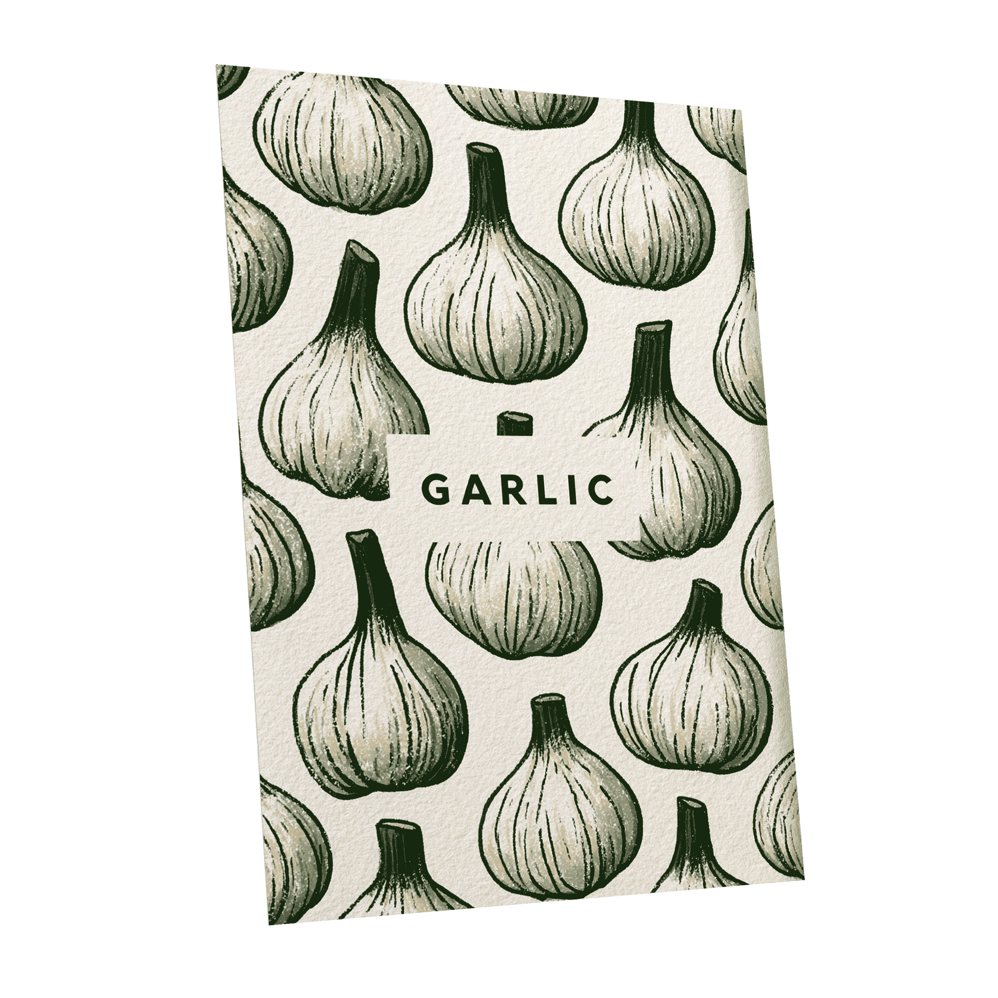 Garlic Garden, green, beige, white nature wall art shown as a unframed poster wall art print