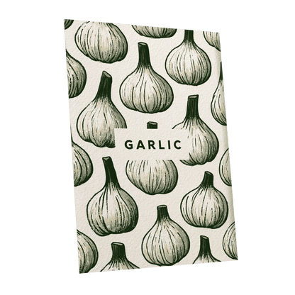 Garlic Garden, green, beige, white nature wall art shown as a unframed poster wall art print