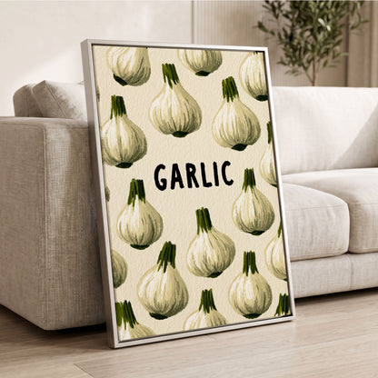 Garlic Parade, beige, white, green nature wall art displayed in a styled interior, gallery view 2