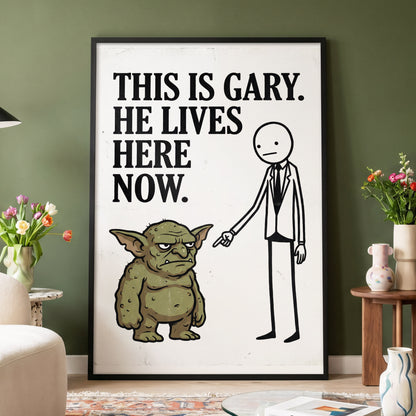 Gary’s New Address, white, black, green minimalist wall art displayed in a styled interior, gallery view 4