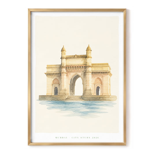 Gateway in Still Water, beige, brown, blue minimalist wall art, front artwork view