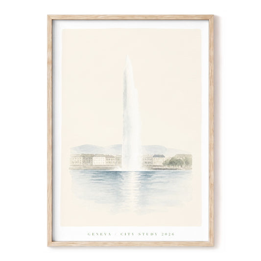 Geneva in Stillness, beige, white, blue minimalist wall art, front artwork view