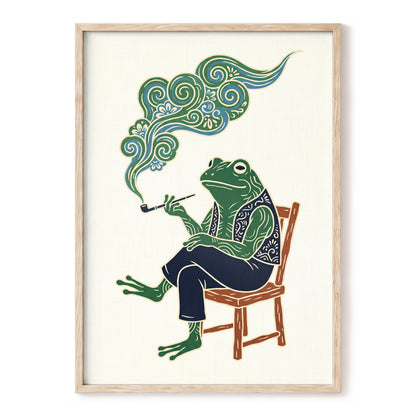Gentlefrog's Pipe Dream, green, beige, blue nature wall art, front artwork view