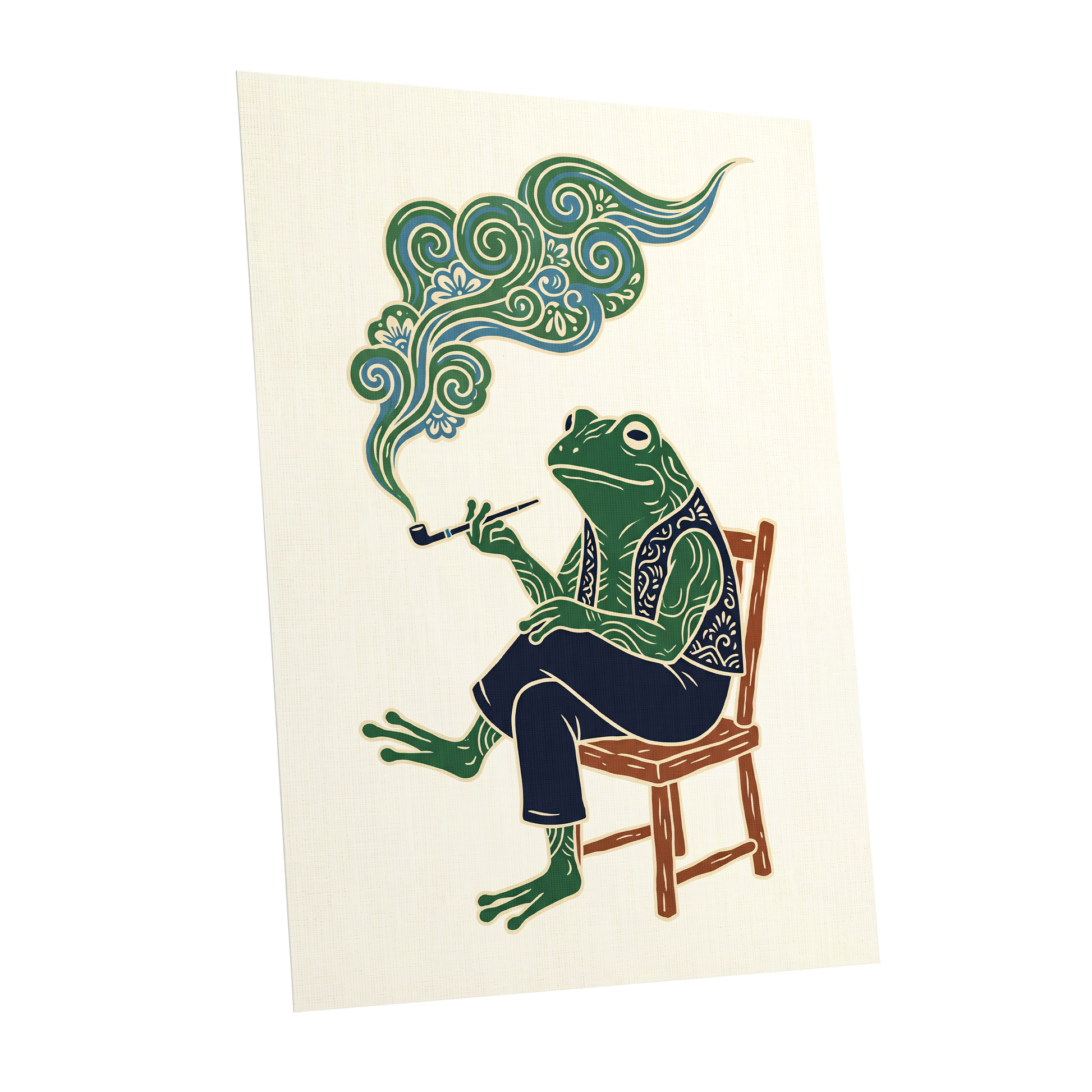 Gentlefrog's Pipe Dream, green, beige, blue nature wall art shown as a unframed poster wall art print