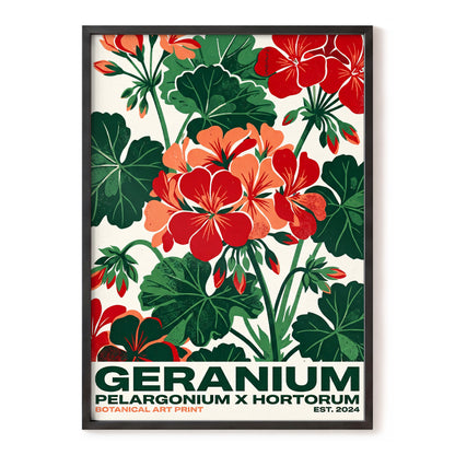 Geranium Garden, green, red, beige floral wall art, front artwork view