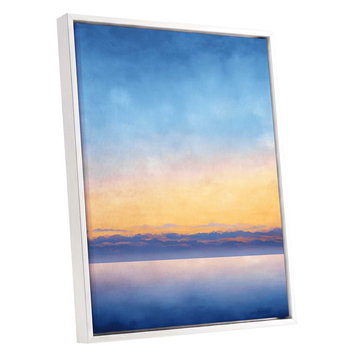 Gilded Blue Horizon – white framed canvas option