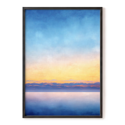 Gilded Blue Horizon – blue, gold, pink nature wall art, front view