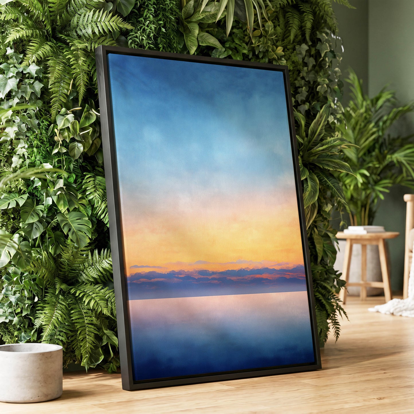 Gilded Blue Horizon – wall art displayed in a styled interior, gallery view 1