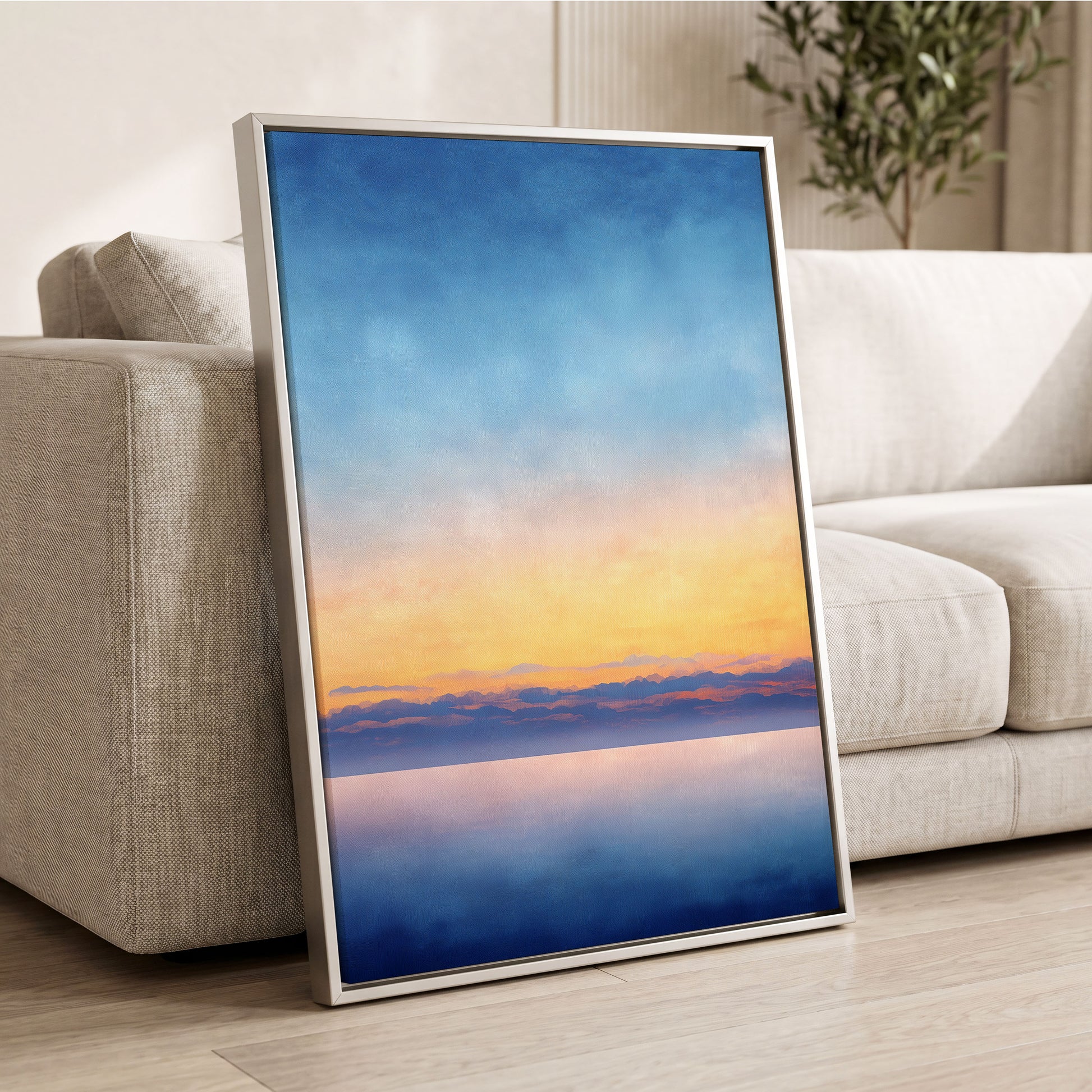 Gilded Blue Horizon – wall art displayed in a styled interior, gallery view 2
