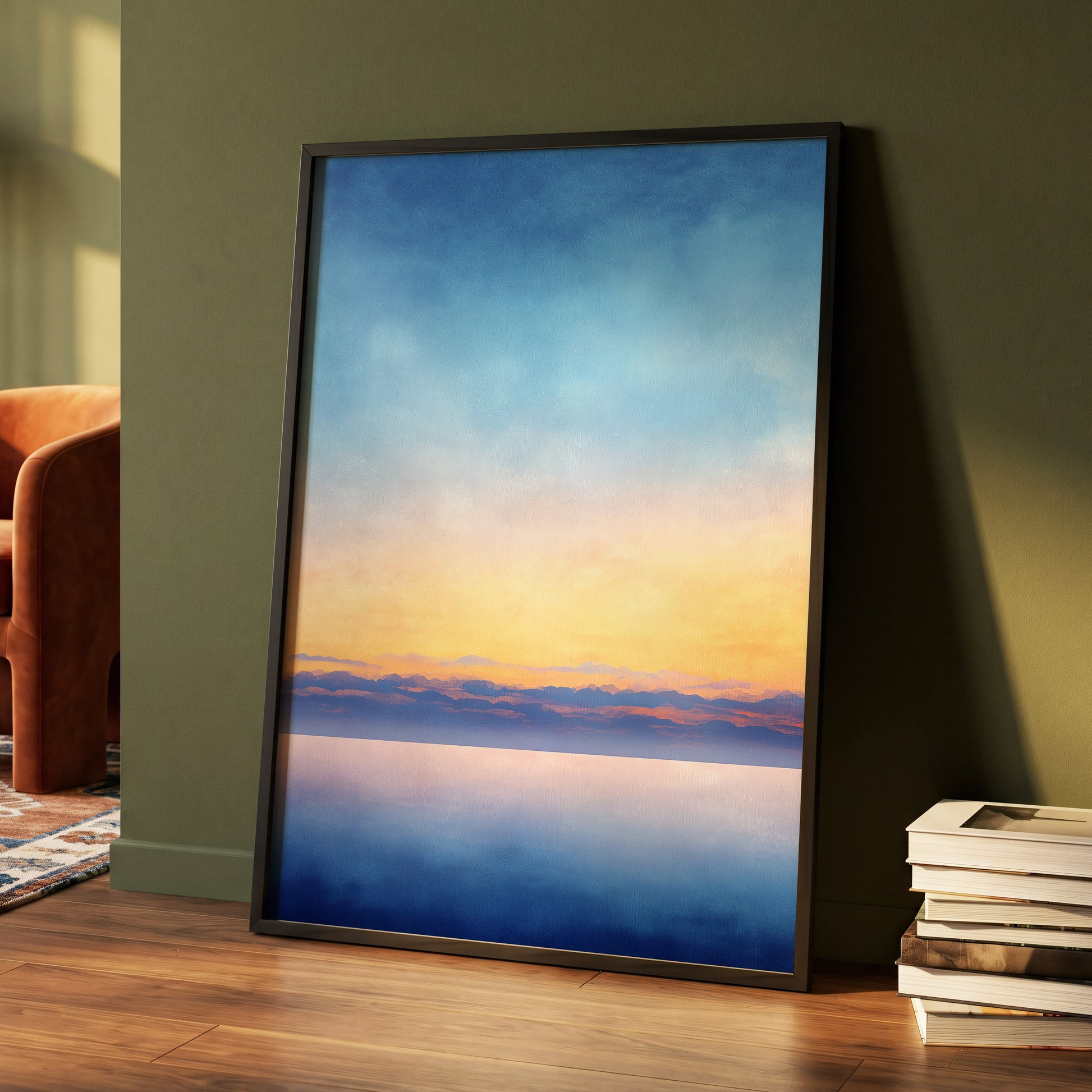 Gilded Blue Horizon – wall art displayed in a styled interior, gallery view 4