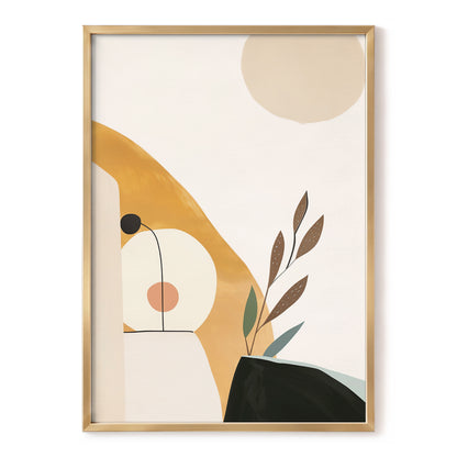 Gilded Botanical Balance, beige, gold, black nature wall art, front artwork view