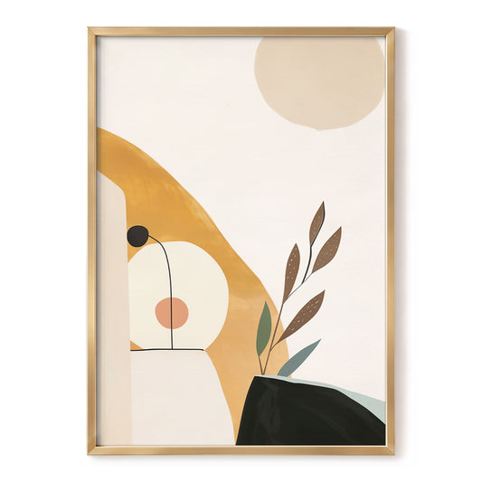Gilded Botanical Balance, beige, gold, black nature wall art, front artwork view