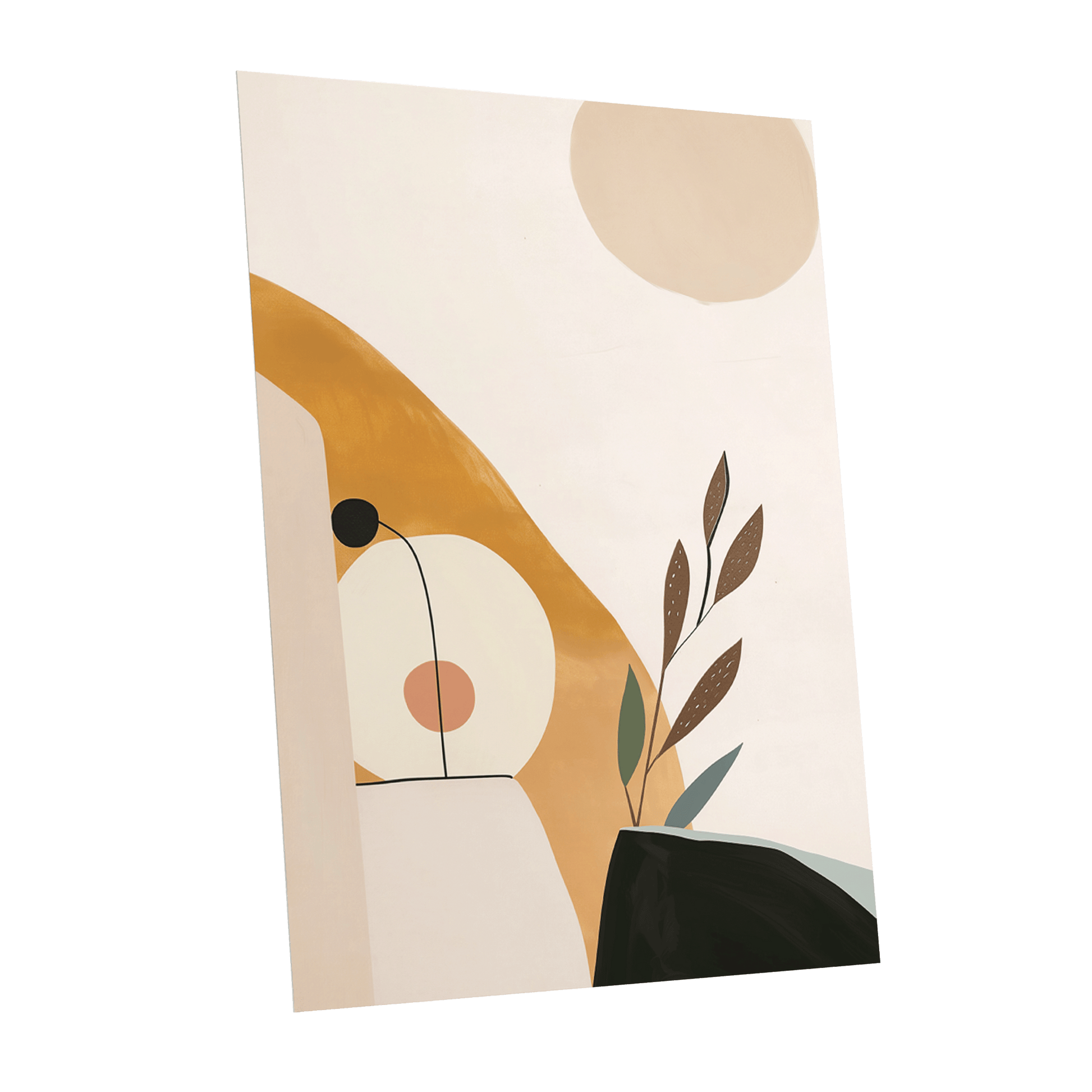 Gilded Botanical Balance, beige, gold, black nature wall art shown as a unframed poster wall art print