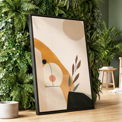 Gilded Botanical Balance, beige, gold, black nature wall art displayed in a styled interior, gallery view 1