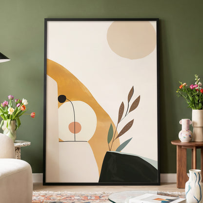 Gilded Botanical Balance, beige, gold, black nature wall art displayed in a styled interior, gallery view 4