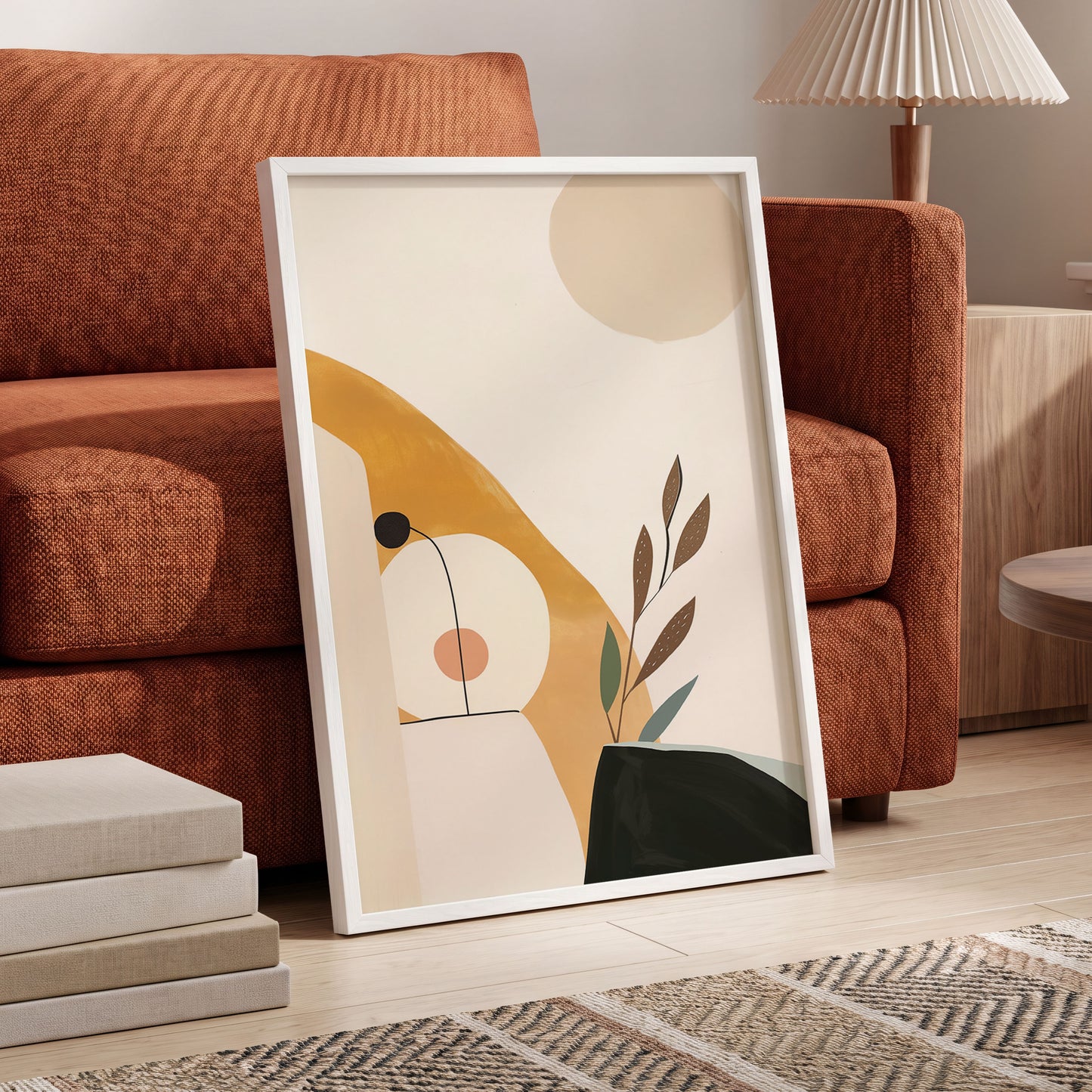 Gilded Botanical Balance, beige, gold, black nature wall art displayed in a styled interior, gallery view 6