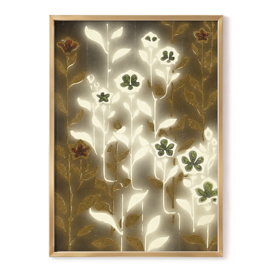 Gilded Botanical Glow, beige, white, gold floral wall art, front artwork view