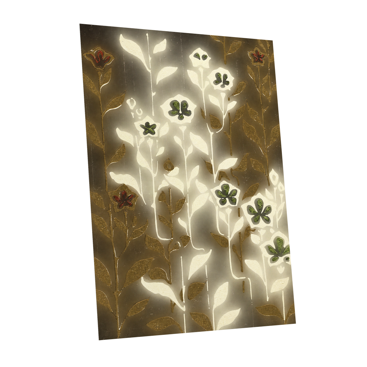Gilded Botanical Glow, beige, white, gold floral wall art shown as a unframed poster wall art print