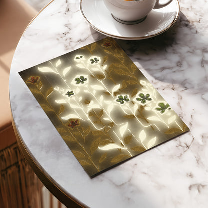 Gilded Botanical Glow, beige, white, gold floral wall art displayed in a styled interior, gallery view 5