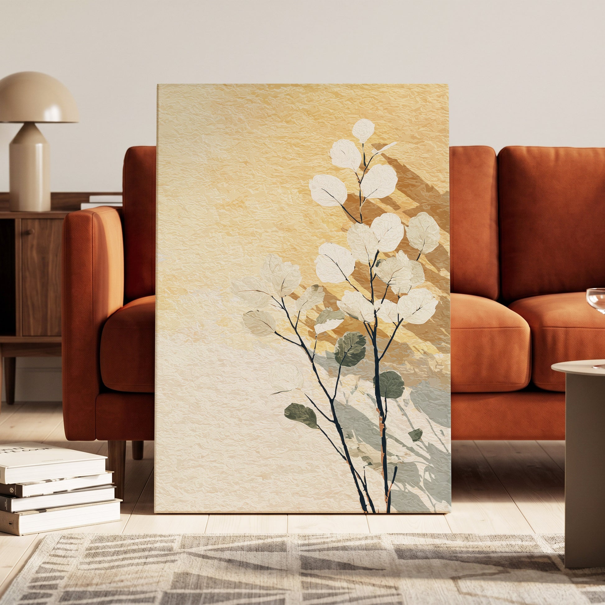 Gilded Botanical Shadows – canvas wall art in a styled interior, gallery view 1