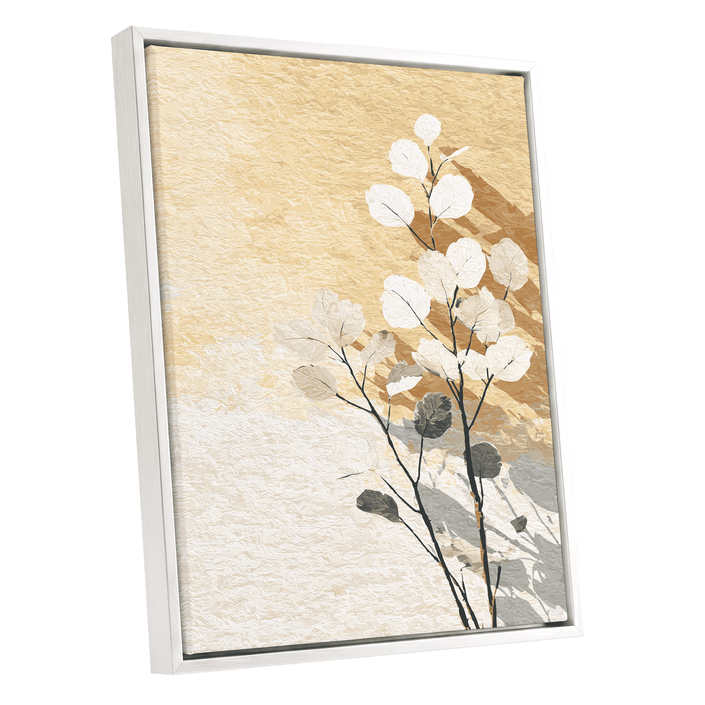 Gilded Botanical Shadows – white framed canvas option