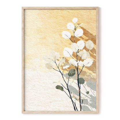 Gilded Botanical Shadows – beige, gold, white floral wall art, front view