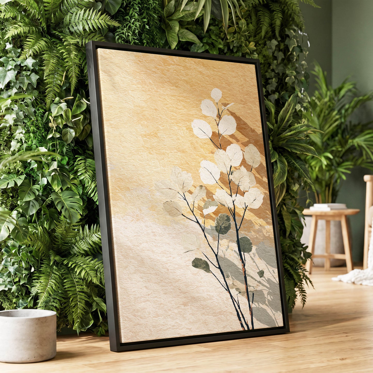 Gilded Botanical Shadows – wall art displayed in a styled interior, gallery view 1