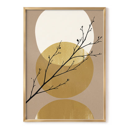 Gilded Branches, black, beige, gold nature wall art, front artwork view
