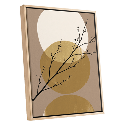 Gilded Branches, black, beige, gold nature wall art shown as a oak framed canvas wall art