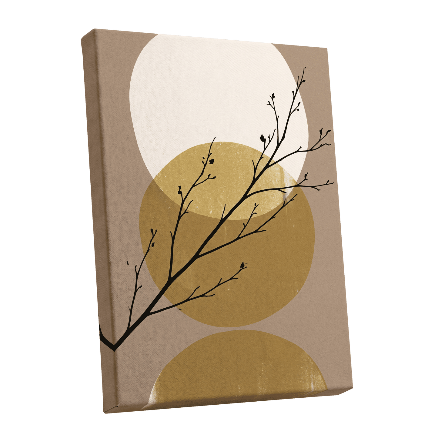 Gilded Branches, black, beige, gold nature wall art shown as a stretched canvas wall art
