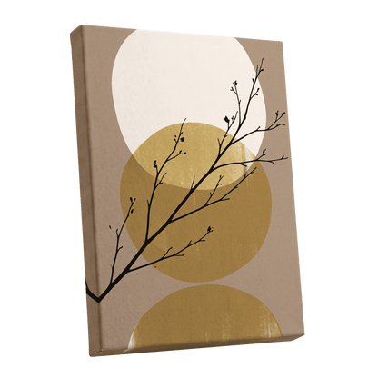Gilded Branches, black, beige, gold nature wall art shown as a stretched canvas wall art