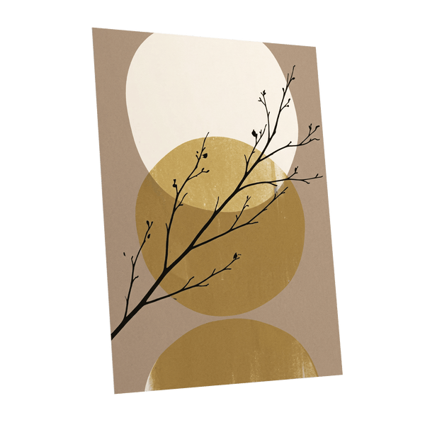 Gilded Branches, black, beige, gold nature wall art shown as a unframed poster wall art print