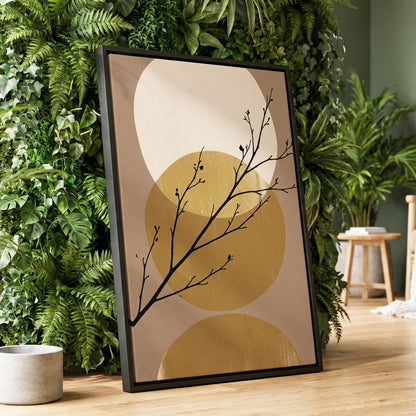 Gilded Branches, black, beige, gold nature wall art displayed in a styled interior, gallery view 1